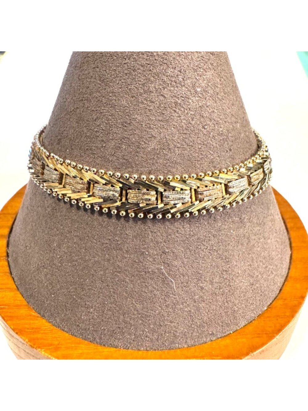 Sterling Silver 925 Tri Color Chevron Link Chain Bracelet Size 7.5" Length